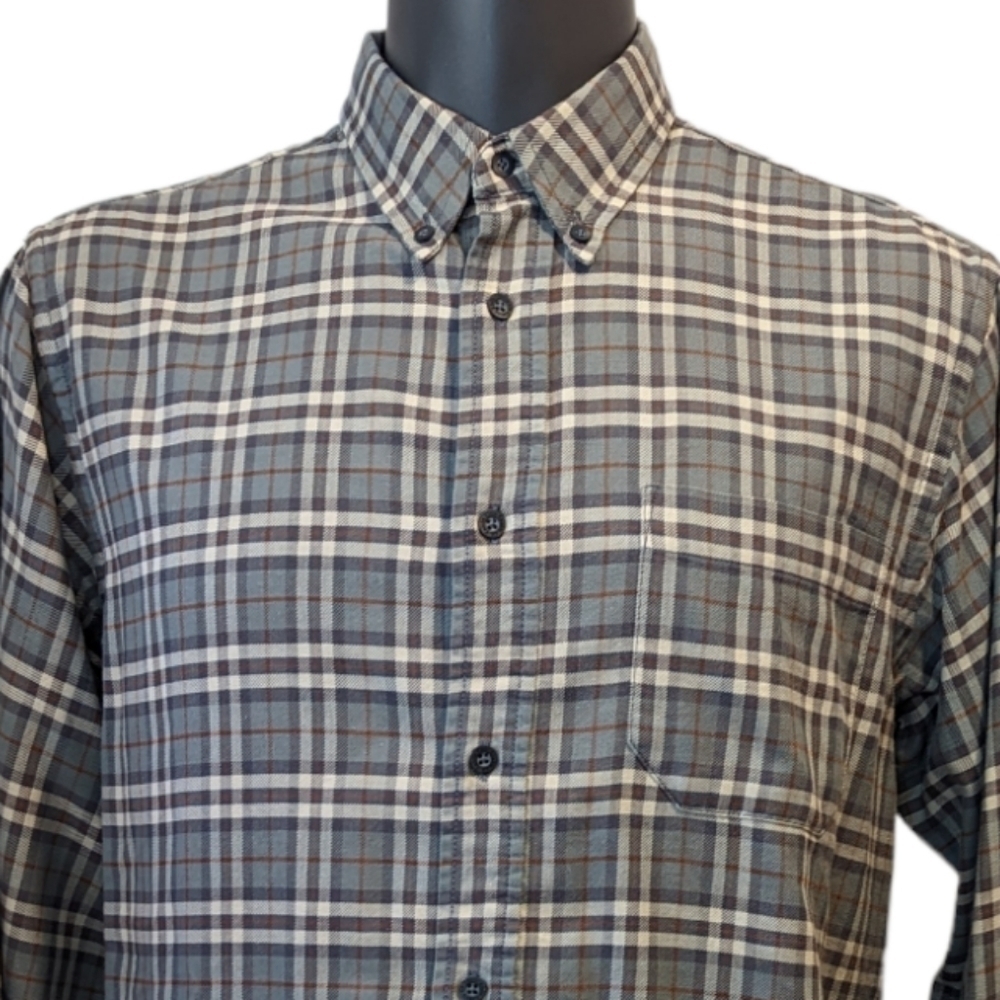 Calvin Klein Khakis Grey Plaid Flannel Shirt Large